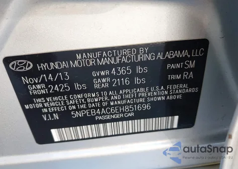 2014 Hyundai Sonata Gls from USA, damaged, VIN 5NPEB4AC6EH851696